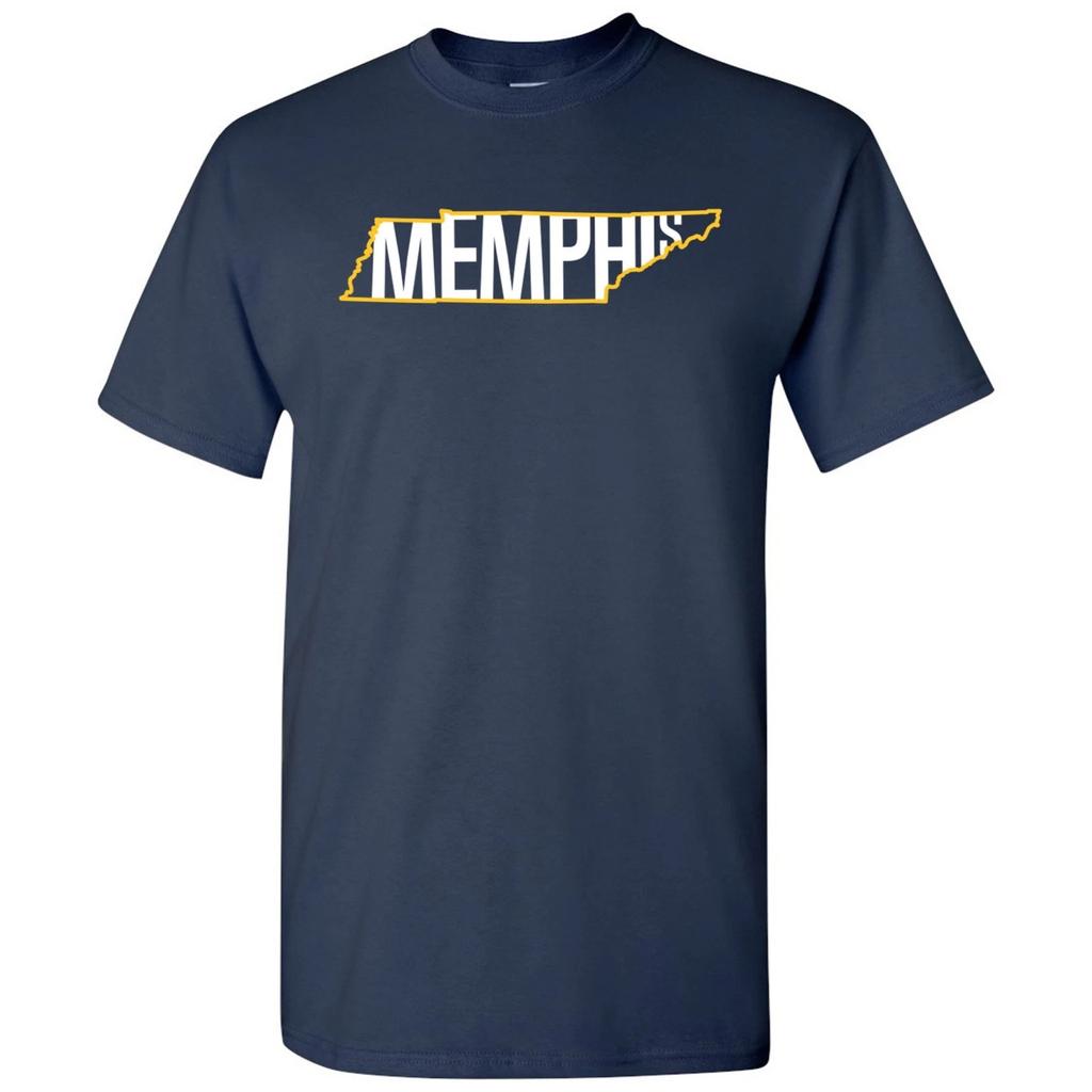 Memphis Basketball State Outline Unisex T-Shirt - Navy