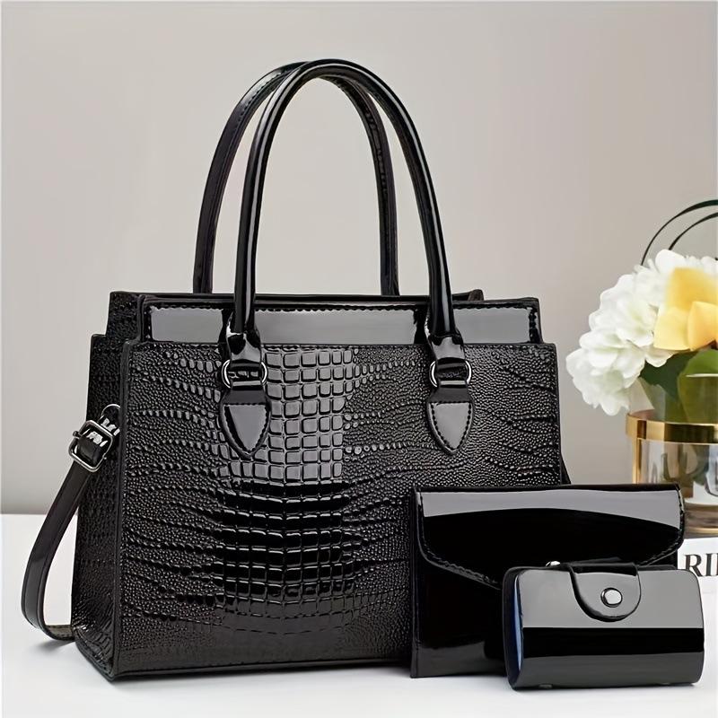 Handbag bright leather alligator pattern mother bag texture leather women's bag trend