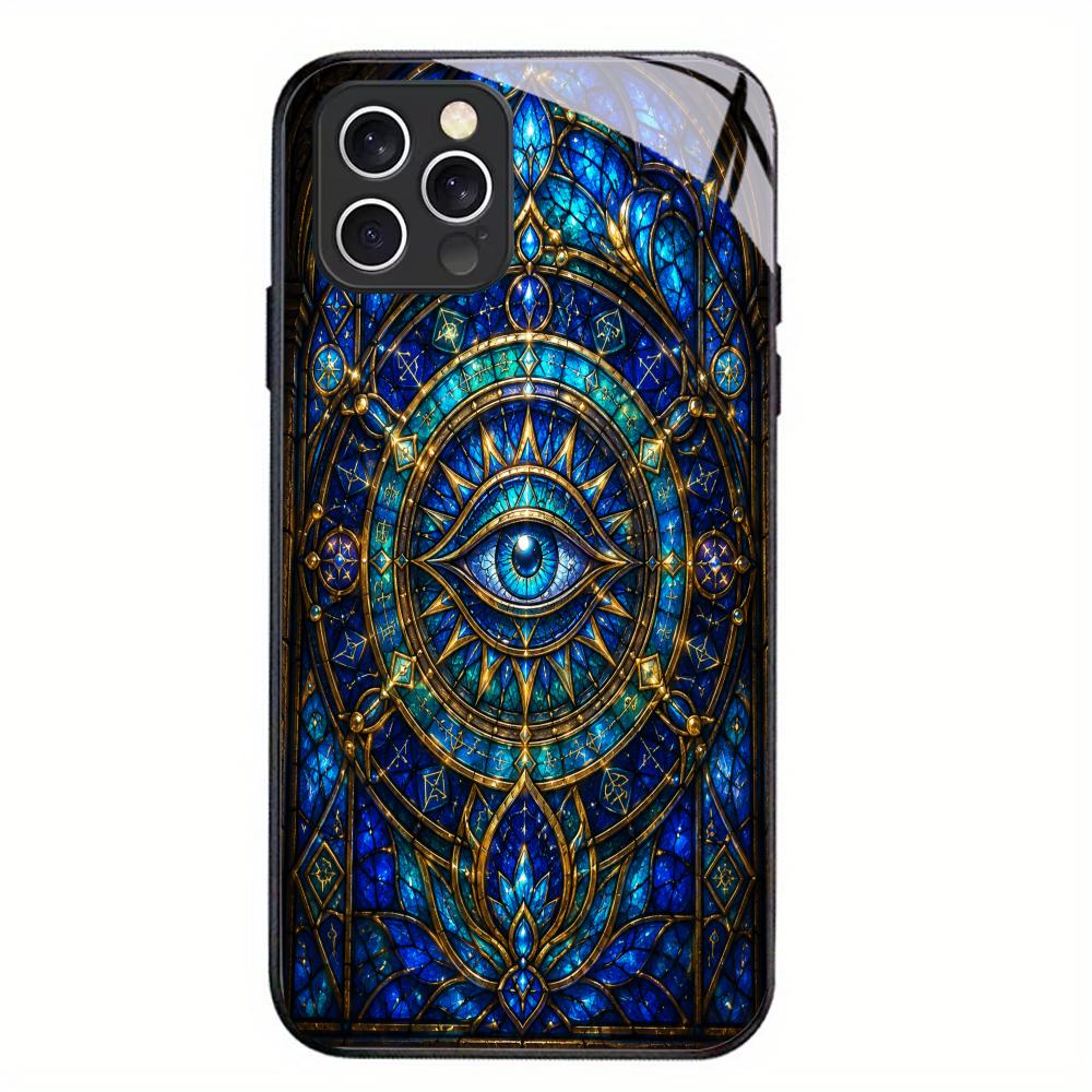 Mystic Eye Black Tempered Glass Phone Case For iPhone 17 16 Pro Max 15 Plus 14 13 12 Fingerprint Shockproof Hard Back Cover