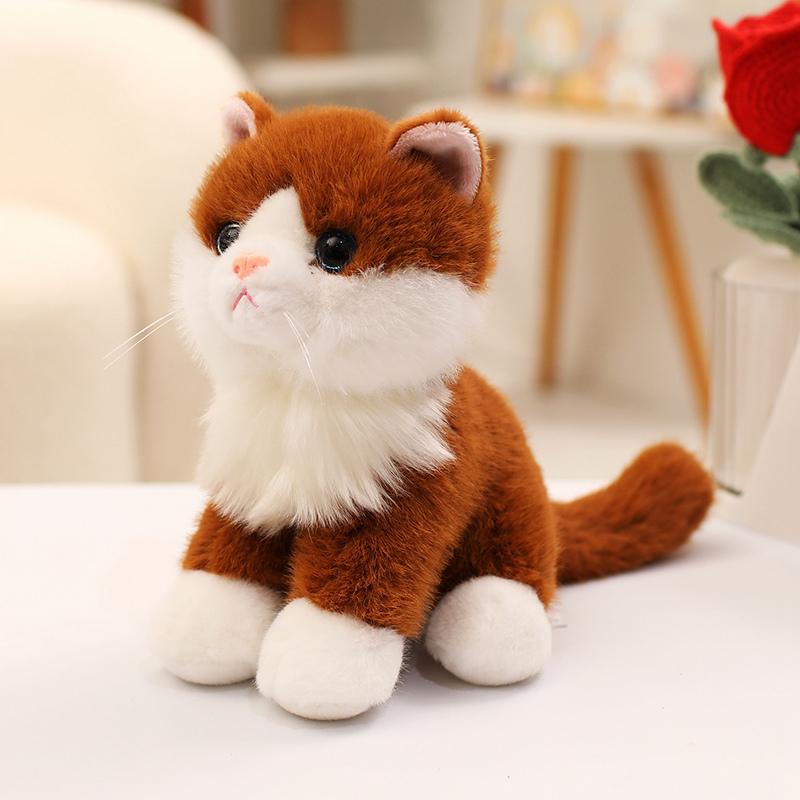 Cute Simulated Sitting Cat Pendant Doll Plush Toy Stuffed Soft Animal White Black Kitten Keychain Doll Birthday Gift