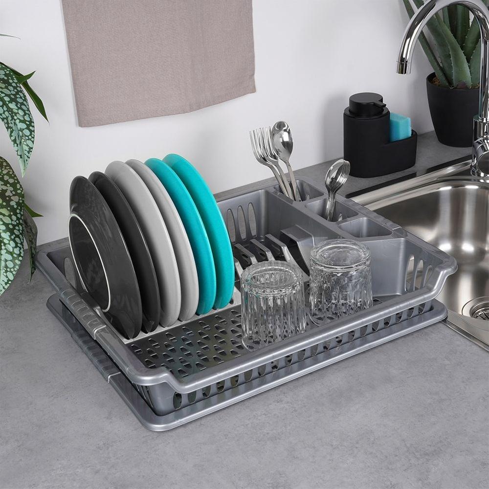 Gray dish drying rack 46x37x8.5 cm