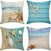 ArtSocket Set of 4 Throw Pillow Covers Starfish and Seashell Summer Beach In Sea Water Time Caribbean Decor Linen Pillow Cases Home Decorative Square