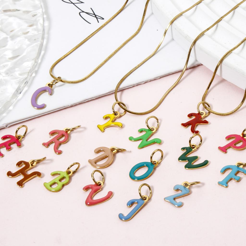 1 Piece 304 Stainless Steel Letter Charms Gold Plated Capital Alphabet Initial Letter Message " A-Z " Enamel Pendants Findings