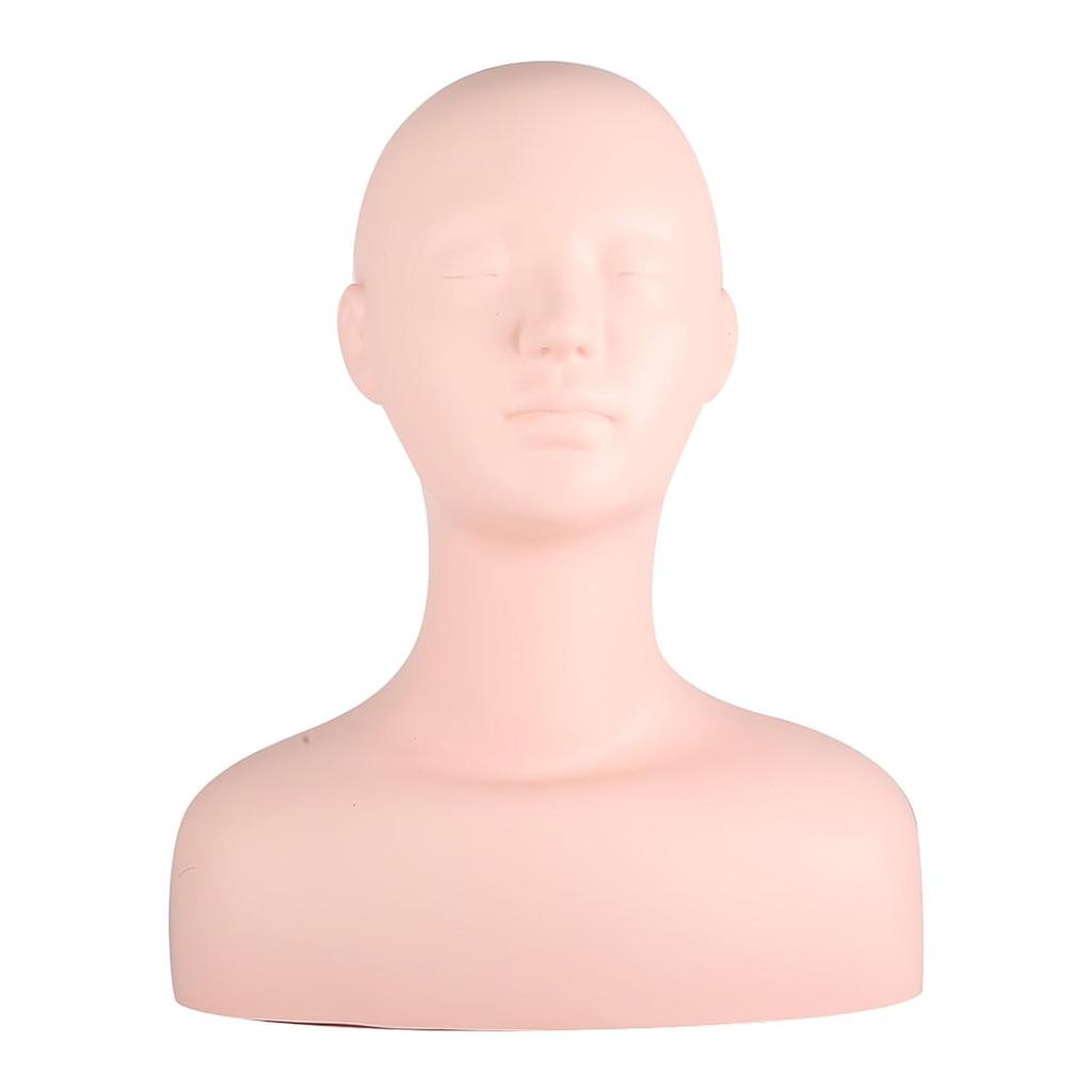 Multi Function Makeup Practice Model, Esthetics Soft Mannequin Head with Shoulders Massage Wig Hat Display Silicone PVC Skin Texture Facial