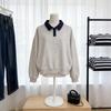 Vintage Polo Collar Womens Hoodie With Splicing Design For Spring Casual Wear