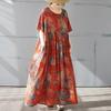 Krátký rukáv Plus size Bavlněné vintage květinové nové šaty pro ženy ležérní volné dlouhé letní šaty