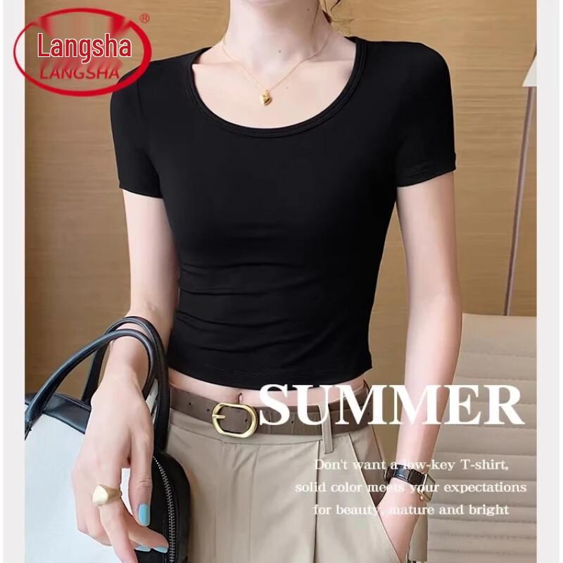 Langsha Women s Summer Cotton Crop Top Tee XXL