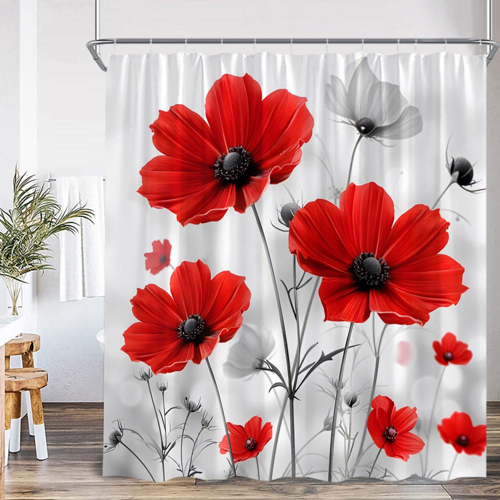 Blumen-Duschvorhang Bunter Blume Gänseblümchen Löwenzahn Mohnblume Blatt Kraut Pflanze Badezimmer-Dekor Ölgemälde Duschvorhang