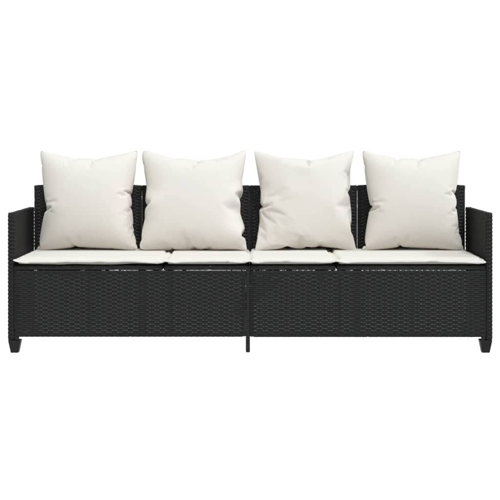 Sun Lounger with Cushions Black Poly Rattan