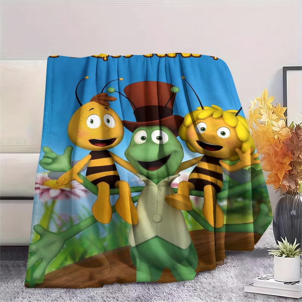 1PC Custom Name Maya the Bee Patterned Flannel Blanket Suitable For All Seasons for Home Decor Warmth and Comfort Gifts Holiday Present