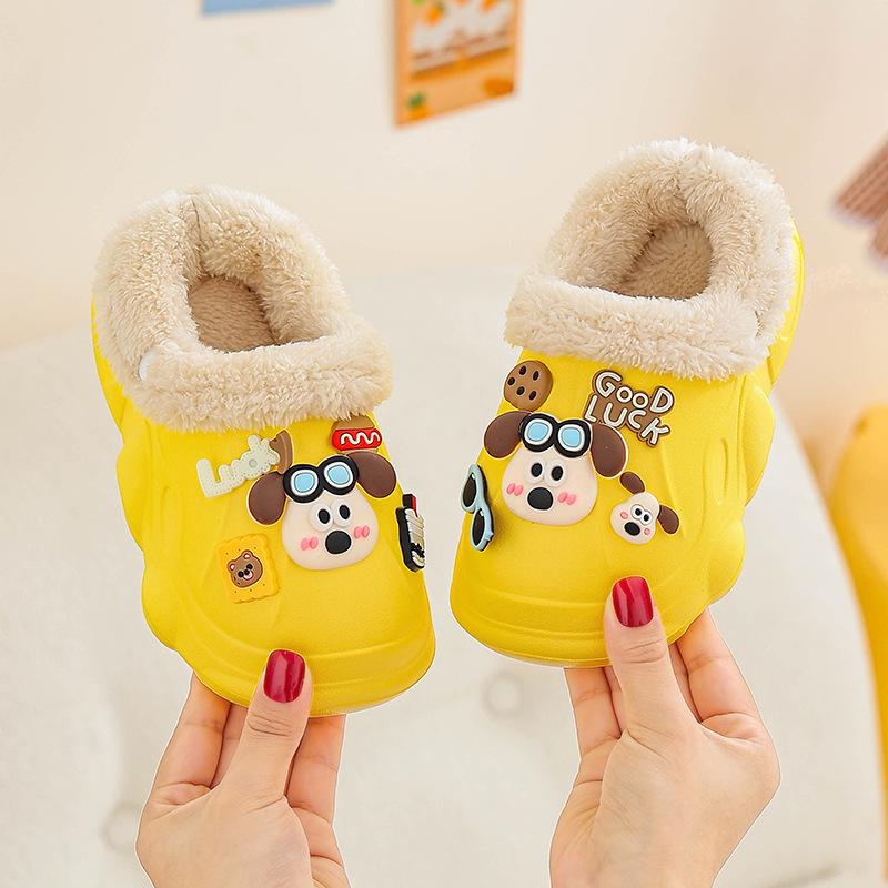 EVA Kids' Furry Cotton Slippers - Warm, Soft, Washable Parent-Child Shoes for Boys