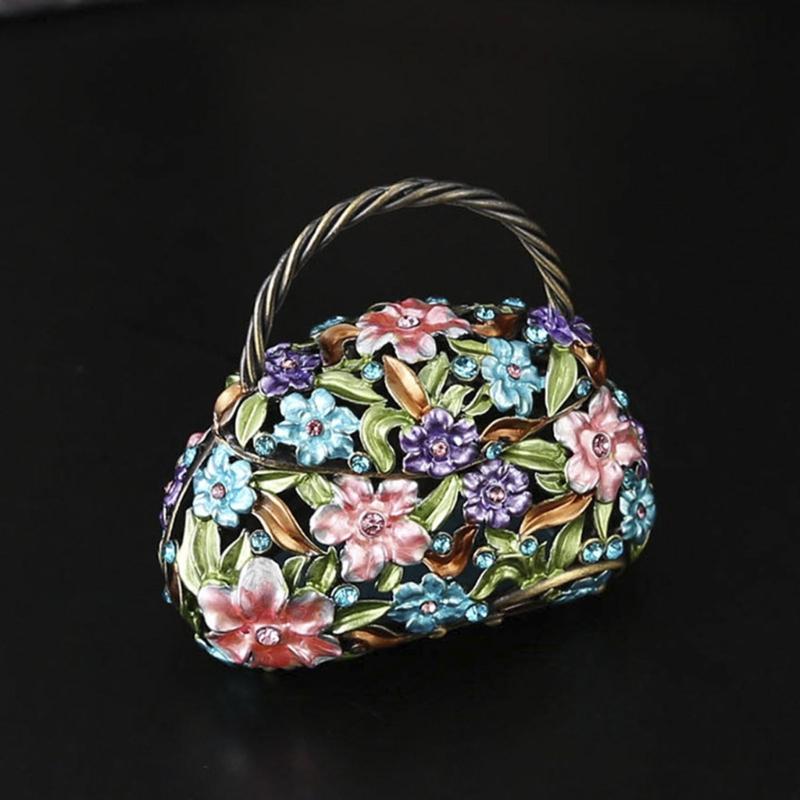 Metal Jewelry Storage Case with Flower Carving Jewelry Displaying Organizers Suitable for Earrings Necklaces Rings