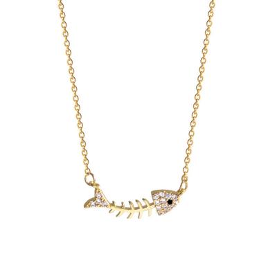 2026 Quirky Fishbone Pendant Necklace - 18K Gold Plated Zircon Micro-Pave Fish Skeleton Collarbone Chain for Women INS Trendy Jewelry