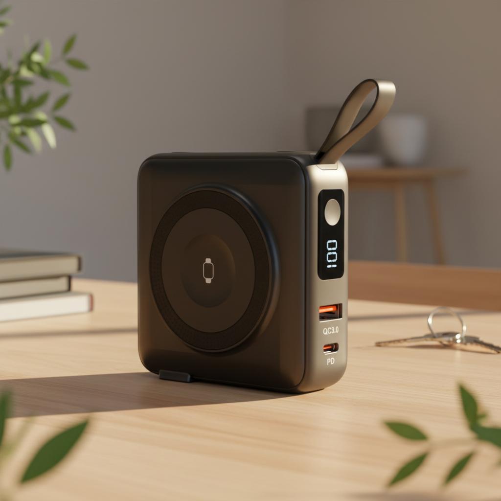 Multifunctional Travel Charger Power Bank 10000mAh Magnetic Wireless Charging Portable Stand Display Built in Cable PD Fast