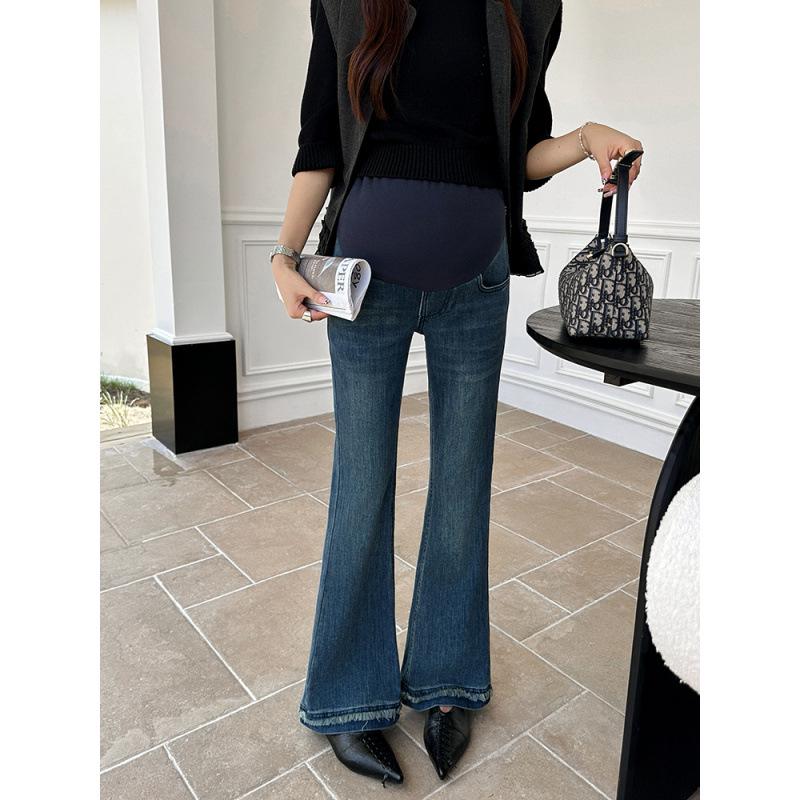 2025 Elastic Over-the-Belly Maternity Flare Denim Jeans for Spring & Autumn Large