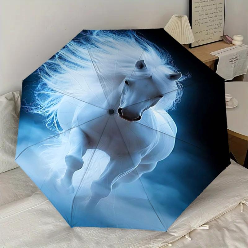 White Horse Fantasy: Automatic Opening/Closing Umbrella with Foldable Design, Ideal for Fans, Travelers, Daily Use, and Festive Gifts!112520
