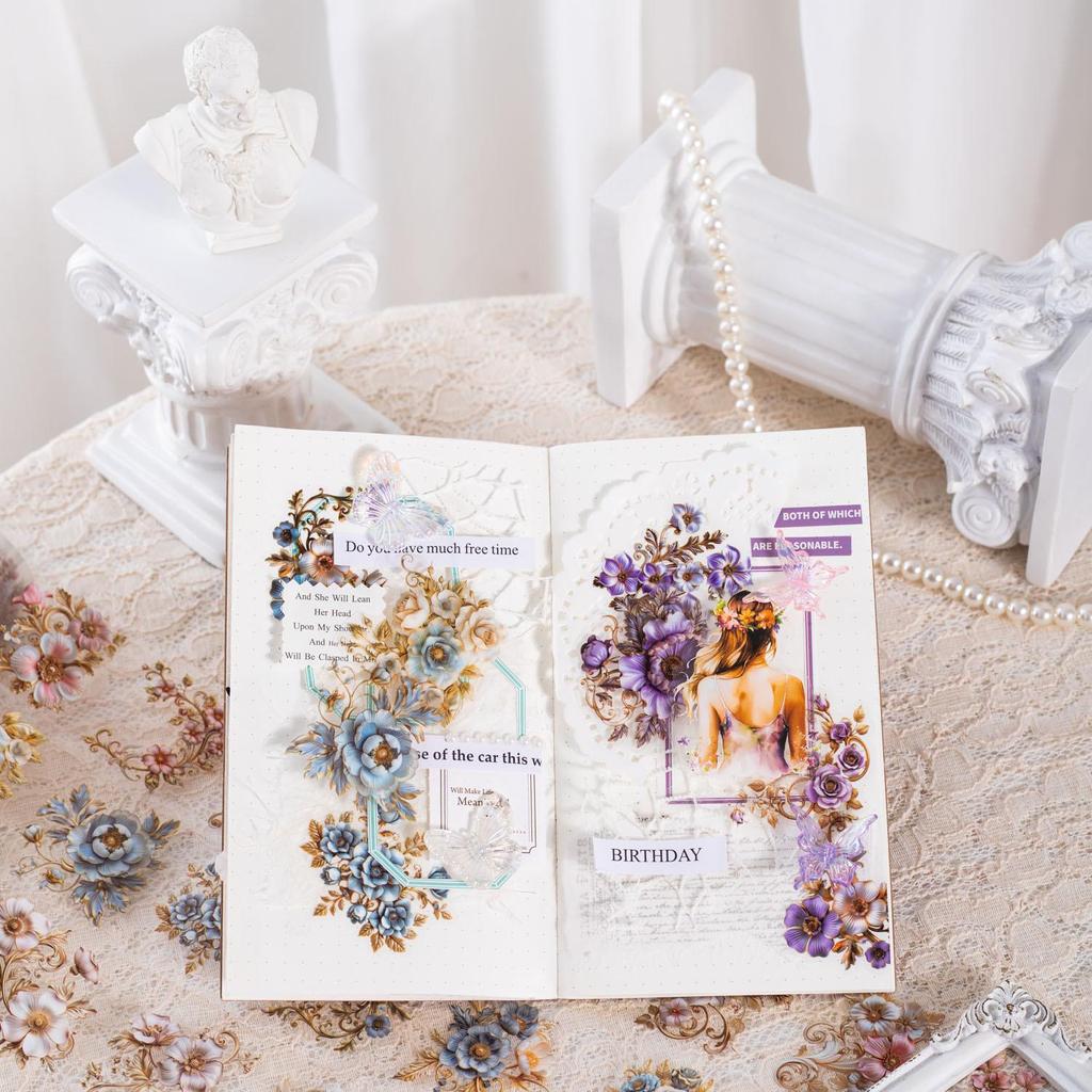 Baroque Floral Die-Cut PET Tape: Retro Journal Sticker Series