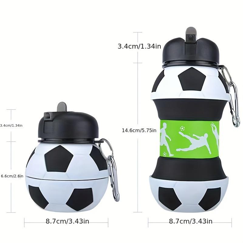 Football Pattern Folding Silicone Water Bottle 550ml, Leakproof Portable Collapsible Bottle, High Temperature Resistant
