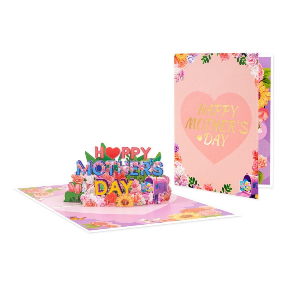 Beautiful Mother's Day Cards Flowers Design 3D Pop-Up Design Holiday Greeting Card Thank-You Blessing Writable Card