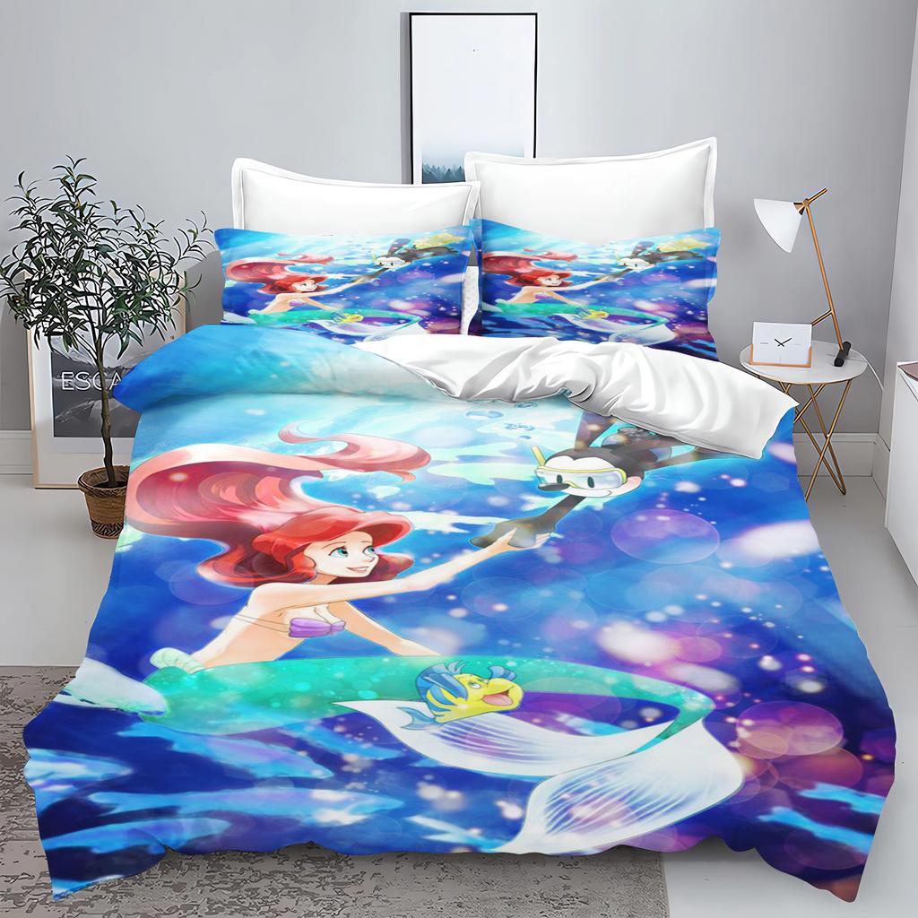 Mermaid Princess Ariel Bedroom 3-Piece Set Duvet Cover Set Bedding 3D Children'S Bedding Comforter Sets Queen Twin Home Anime