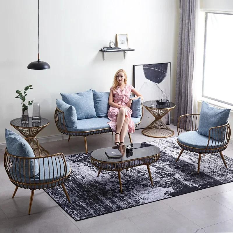 Nordic Living Room Chairs Wrought Iron Sofa Luxury Minimalist Chairs Hair Salon Rest Area Chair Coffee Restaurant Deck Armchair