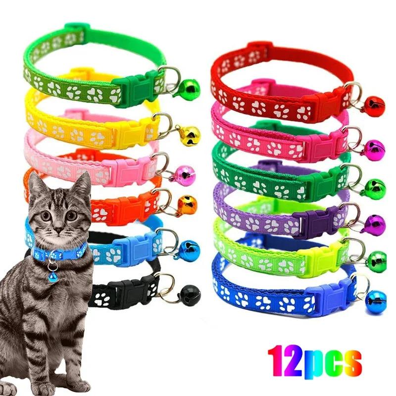 1/3/6/12/18 Peças Coleira Sino para Gato de Estimação Quente Coleira para Cachorro Estampada Gato Multicor Opcional Anel de Pescoço Coleira de Corda para Gato Suprimentos para Animais de Estimação