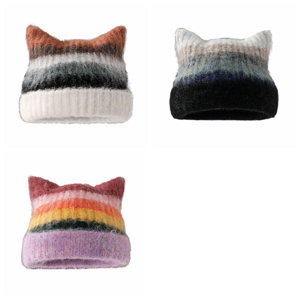 Gradient Striped Bucket Hat Colored Women Beanie Hat Casual Woolen Knitted Hat  Ladies