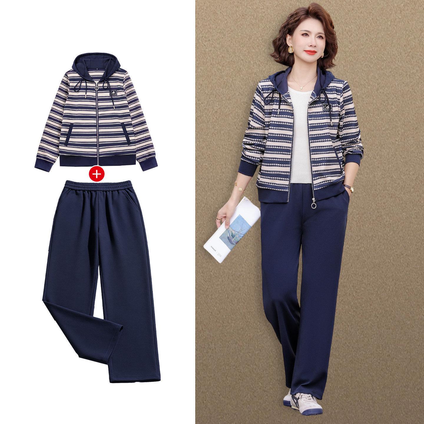 

Elegant Spring Outerwear for Women: Youthful Two-Piece Sportswear Set for Middle-Aged and Elderly Ladies XL (Recommended up to 105 jin) темно-синий