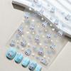 Sky Blue Nail Stickers: 6D Labubu Jelly Bow & White Heart Design