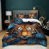 3 szt. Luksusowy komplet pościeli z tygrysem i kwiatami Poszewka na kołdrę Zestaw pościeli z tygrysem i kwiatami Bohemianowy tematyczny zestaw kołdry na łóżko Elegancki tygrys