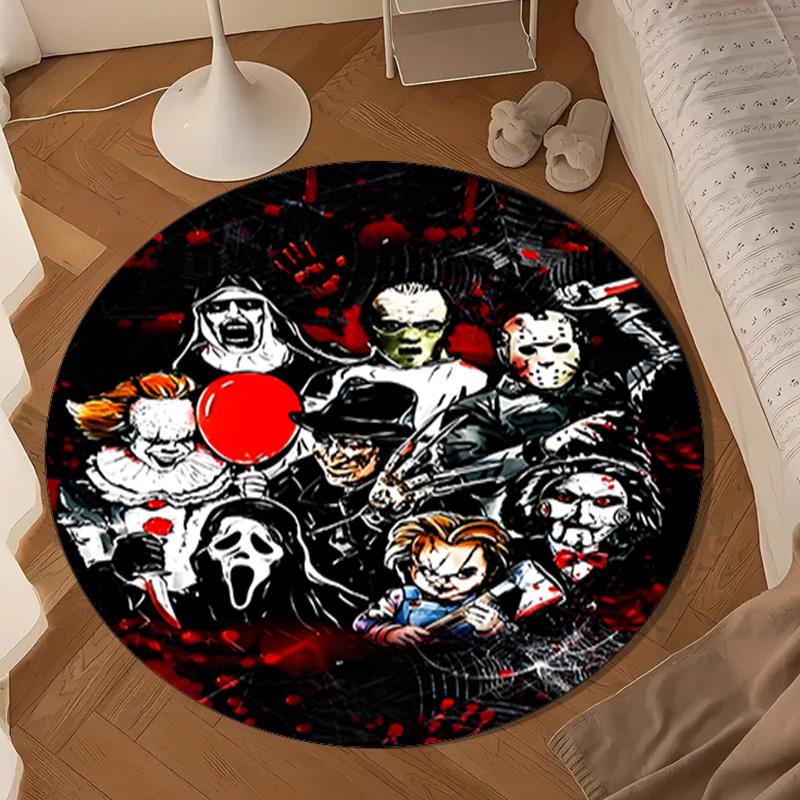 Horror Movie Characters Collage Round Rug for Livingroom,Bedroom, Palyroom, Chair Rug, Area rug, Circle Carpet, Large Size Fan Christmas gift