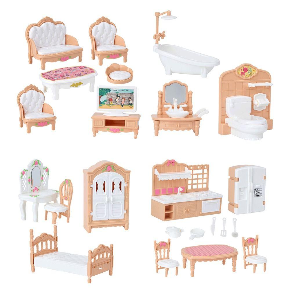 Mini Home Dollhouse Furniture Set 1:12 Scale Doll Living Room Miniature Kitchen Bathroom  Kids Toys