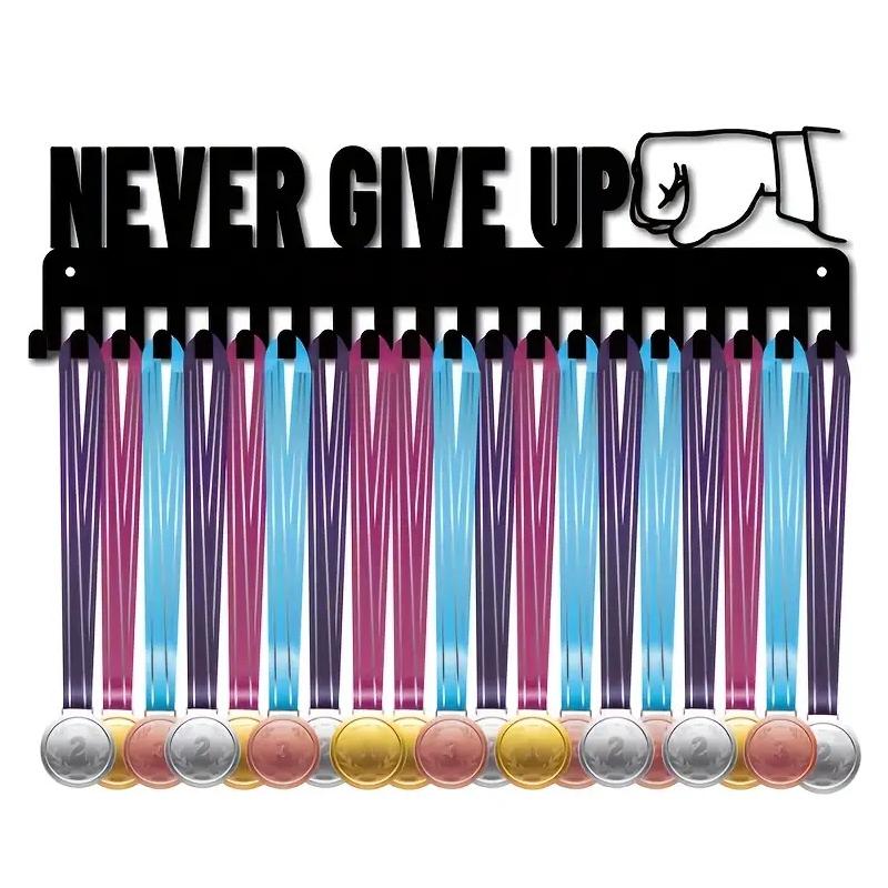 

Never Give Up Metal Medal Hook Wall-Mounted Key Holder With 20 Hooks For Sports Medal Coats, Hats, Towels Home Decor A