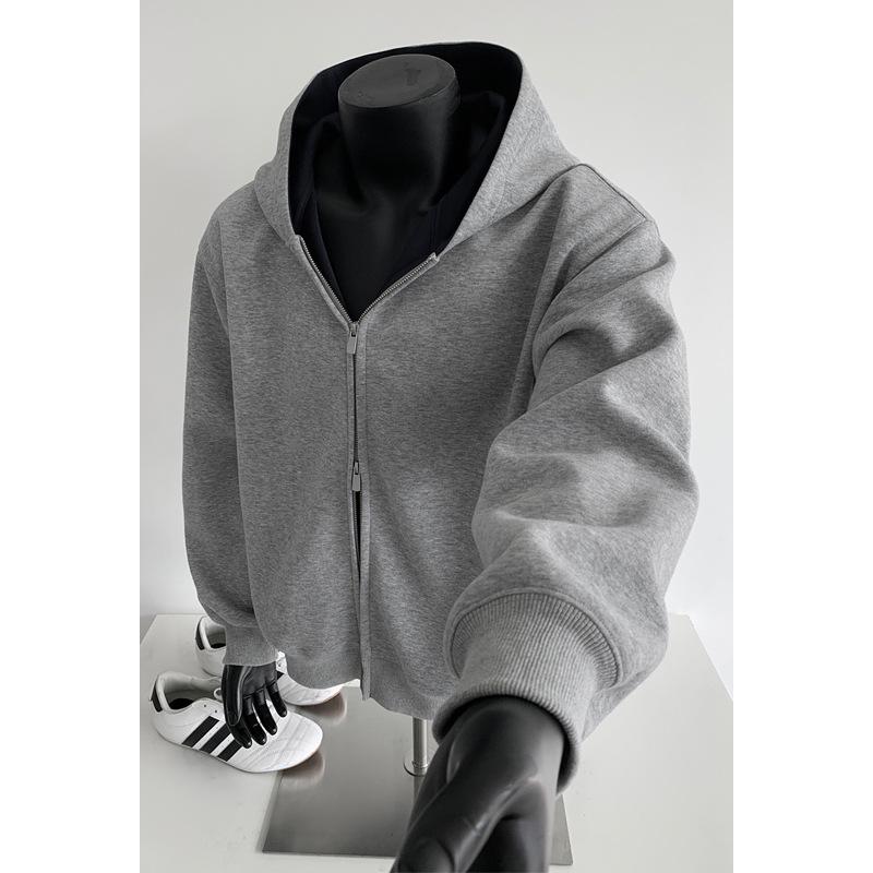 Мужской кардиган пэчворк толстовка с капюшоном короткая и оверсайз повседневная куртка S светло-серый 3230₽