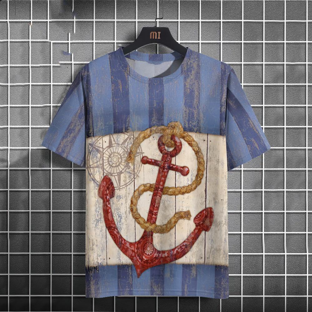 Summer Boat Anchor 3D Print T-Shirts Streetwear Men FashionCasual Oversized O-Neck Short Sleeved T Shirt Tees Tops Clothing