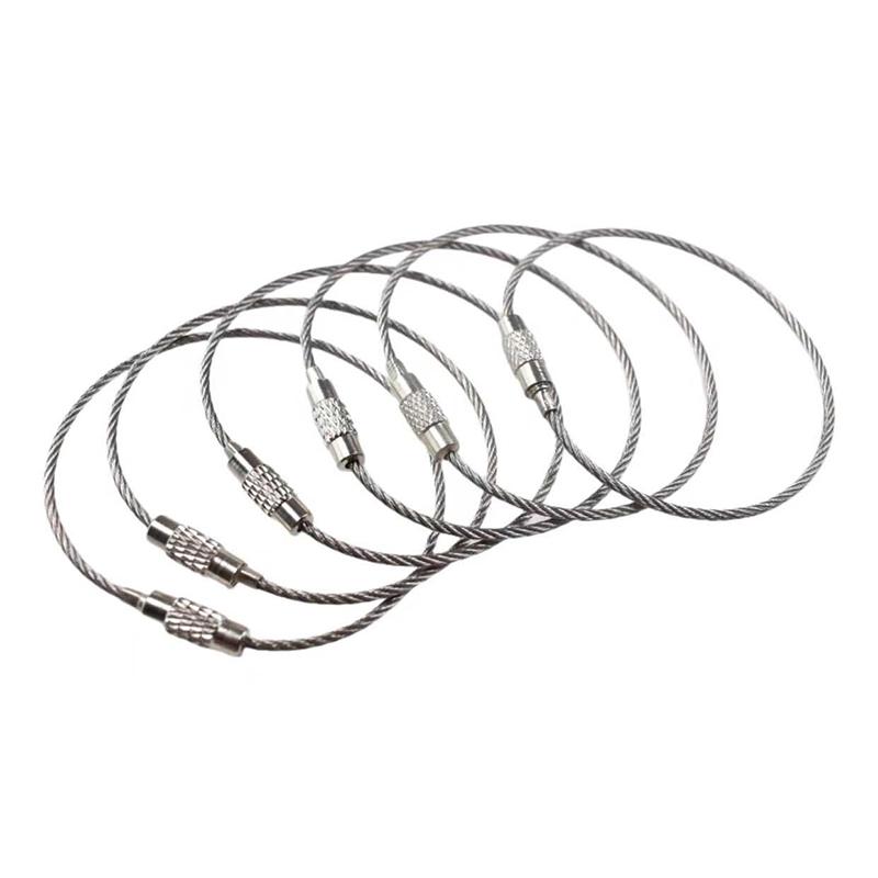 10PCS Screw Locking Wire Rope Key Chain 110MMx1.5MM Durable Stainless Steel Keyring Gadget Outdoor Tool DIY Camp Luggage Tag ZYF