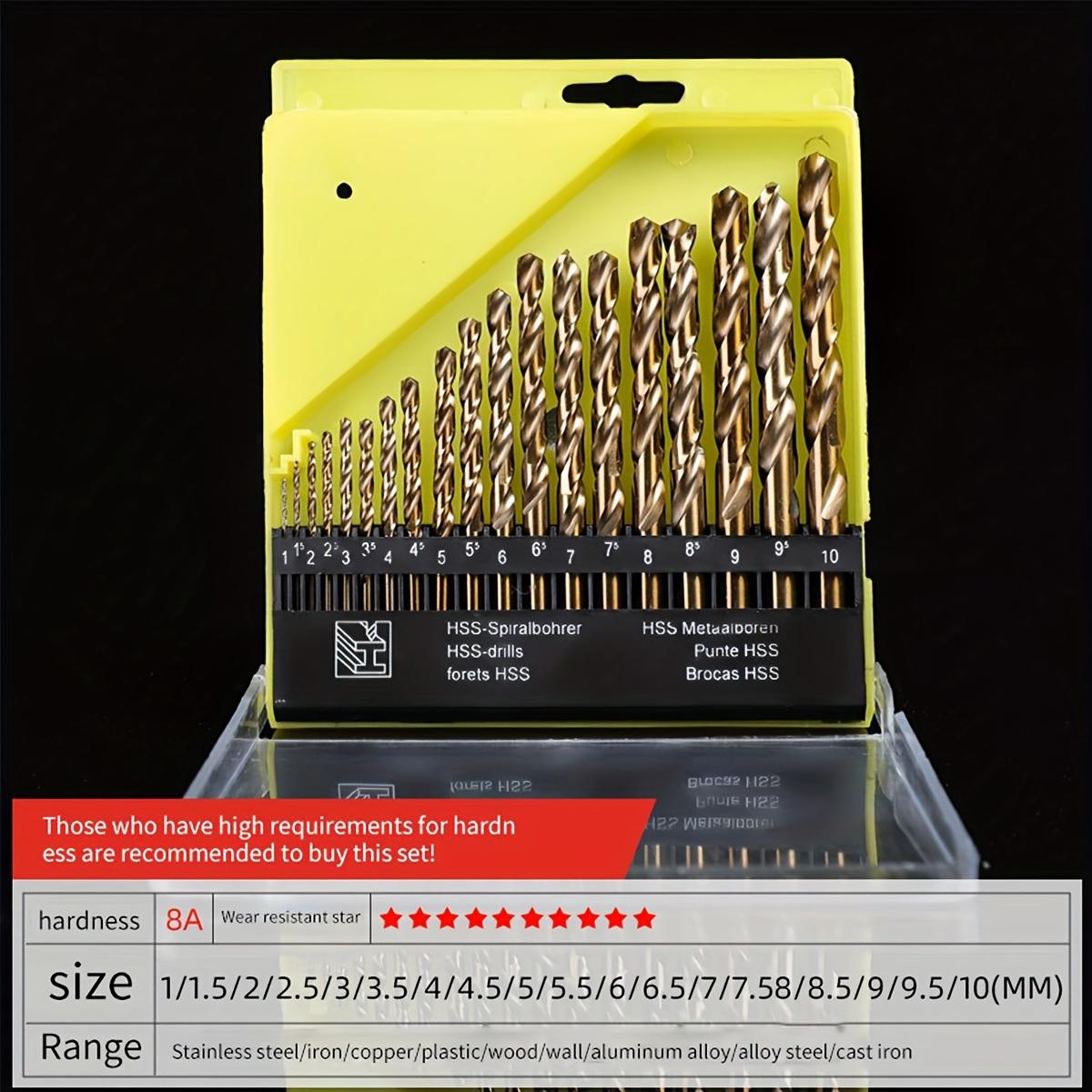 

19 шт. сверл, пластиковая упаковка, набор спиральных кобальтовых сверл для дерева, нержавеющей стали, чугуна Round