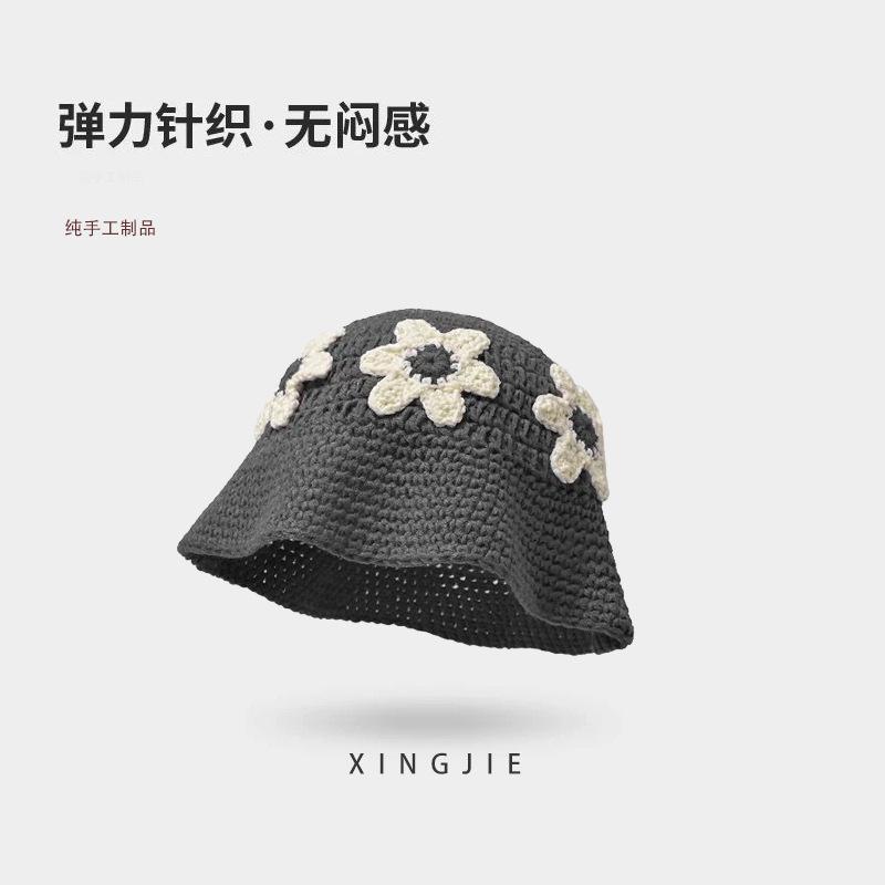 Handmade Knitted Hat Bucket Hat Women's Wool Hat Cold Hat Autumn and Winter Niche Fisherman Pile Hat