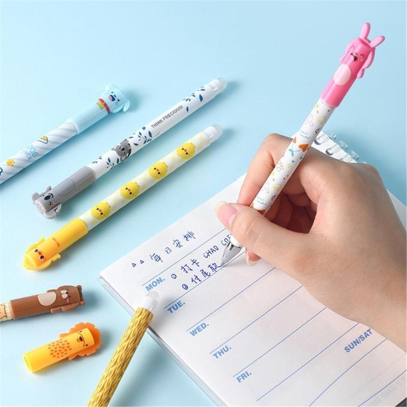 6x 0.5mm Gel Pen Quick-Drying Neutral Pen Cartoon Erasable Pen Gel Ink Pen Smooth Writing Pen for School Office