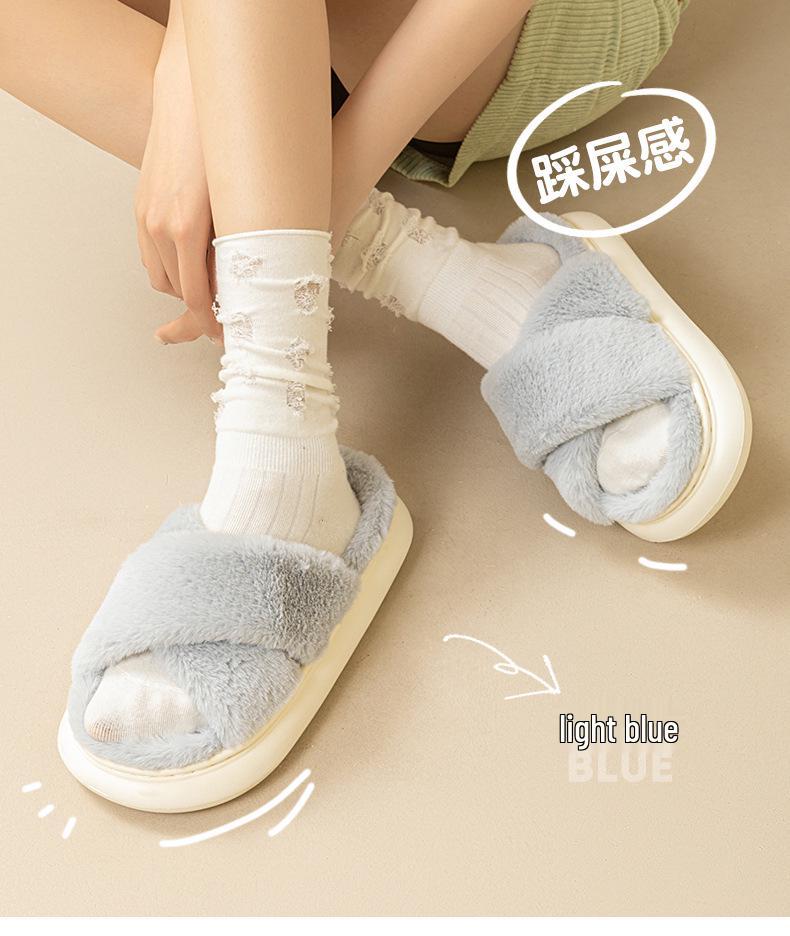 Cross Fuzzy Slippers: Non-Slip, Thick-Soled Indoor Cotton Slippers for Men and Women - Perfect for Autumn and Winter