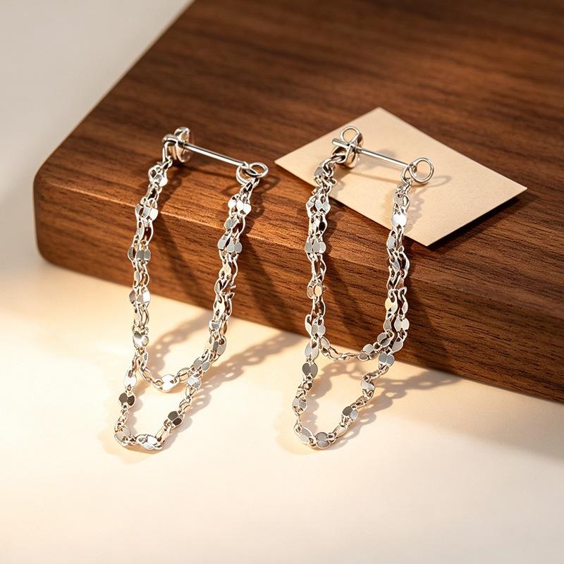 Lipstick Chain Tassel Front And Back Wearing 925 Sterling Silver Jewelry Double-layer Earrings 3486