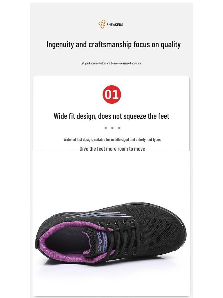 Women's Soft Sole Shock-Absorbing Dance Shoes with Breathable Mesh and Mid-Heel for Casual Square Dancing