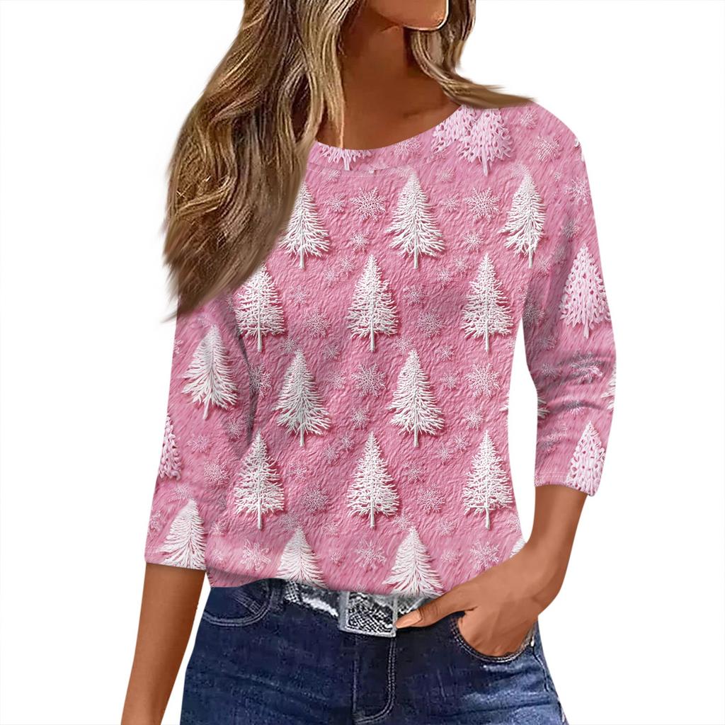 Women's T Shirt Christmas Print 3/4 Sleeve Daily Weekend Fashion Basic Round Neck Regular Top
