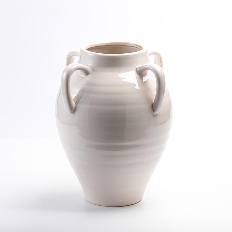 Zen-Inspired Retro Ceramic Flower Vase - Simple American Design, Water-Holding Capability 24x28 cm