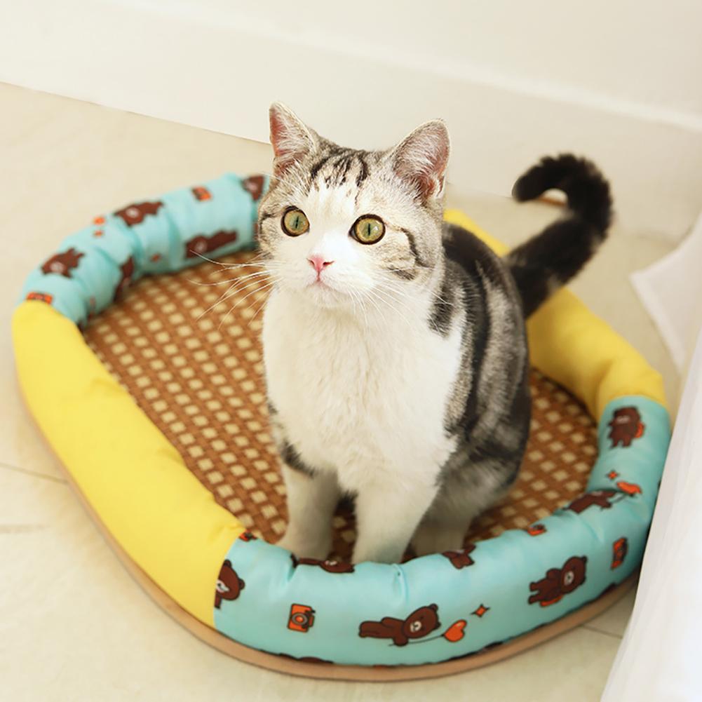 Pet Cool Mat With Oval Pillow Breathable Non-slip Summer Cooling Pad Bed Sleeping Mat Pet Blanket For Dogs Cats