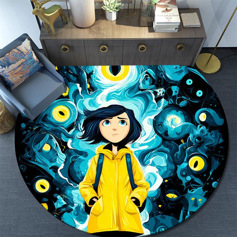 Coraline2 Round Area Rug,Carpet Rug for Living Room Bedroom Sofa Playroom Decor,Non-slip Floor Mat