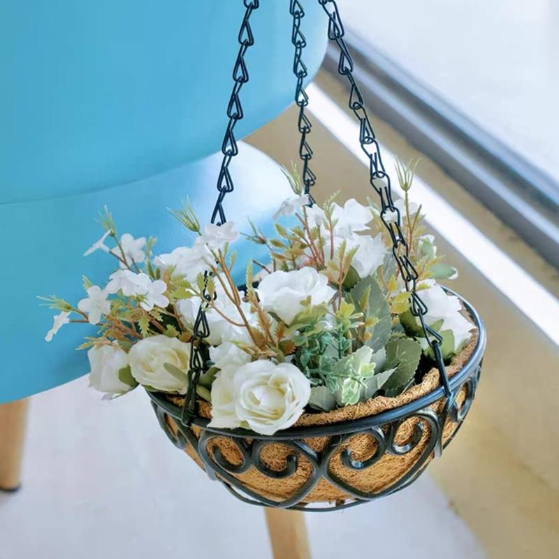Coconuts Brown Round Iron Chain Hanging Basket Flowerpots European Creative Green Plant Comosum Flower