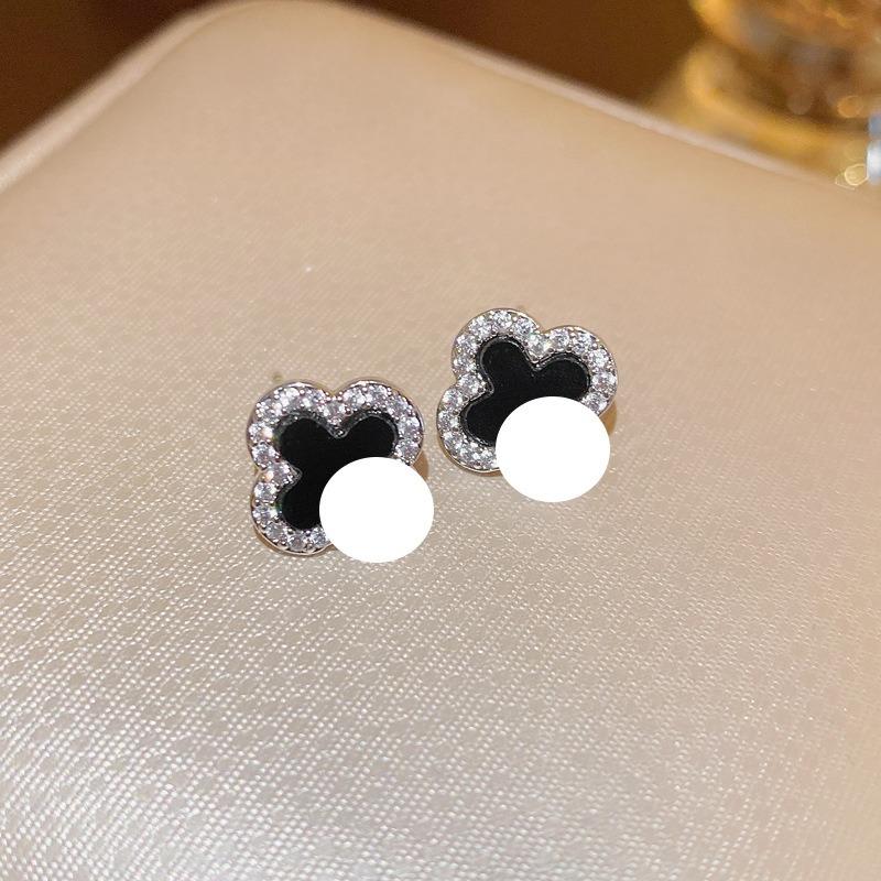 Silver Needle Multi-layer Letter Twill Zircon Pearl Earrings Medieval Vintage Light Luxury Stud Earrings Versatile Earrings