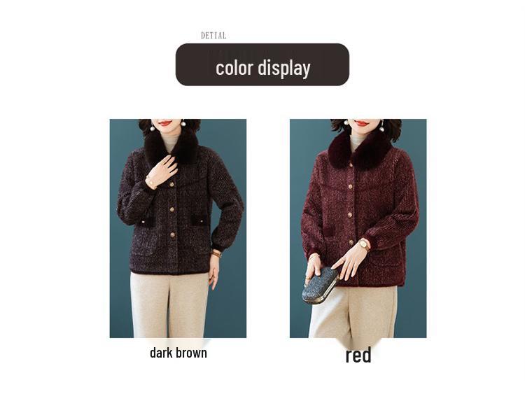 Women's Stylish Winter Coat: Middle-aged and Elderly Imitation Mink Velvet Woollen Thick Knit Cardigan Top