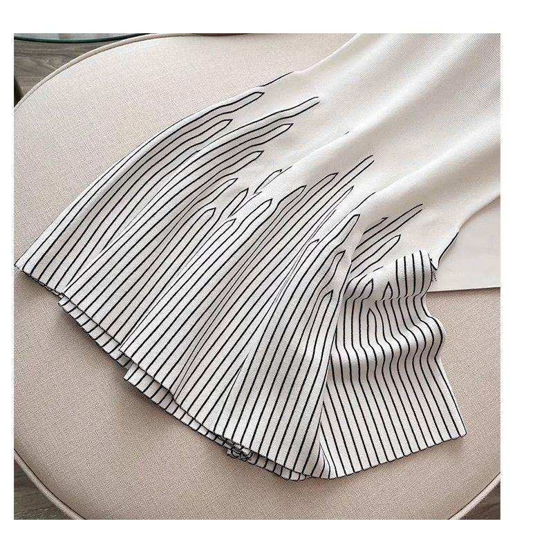 Minimalist Striped Sleeveless Knit Midi Dress with Waist-Cinching Design for Women